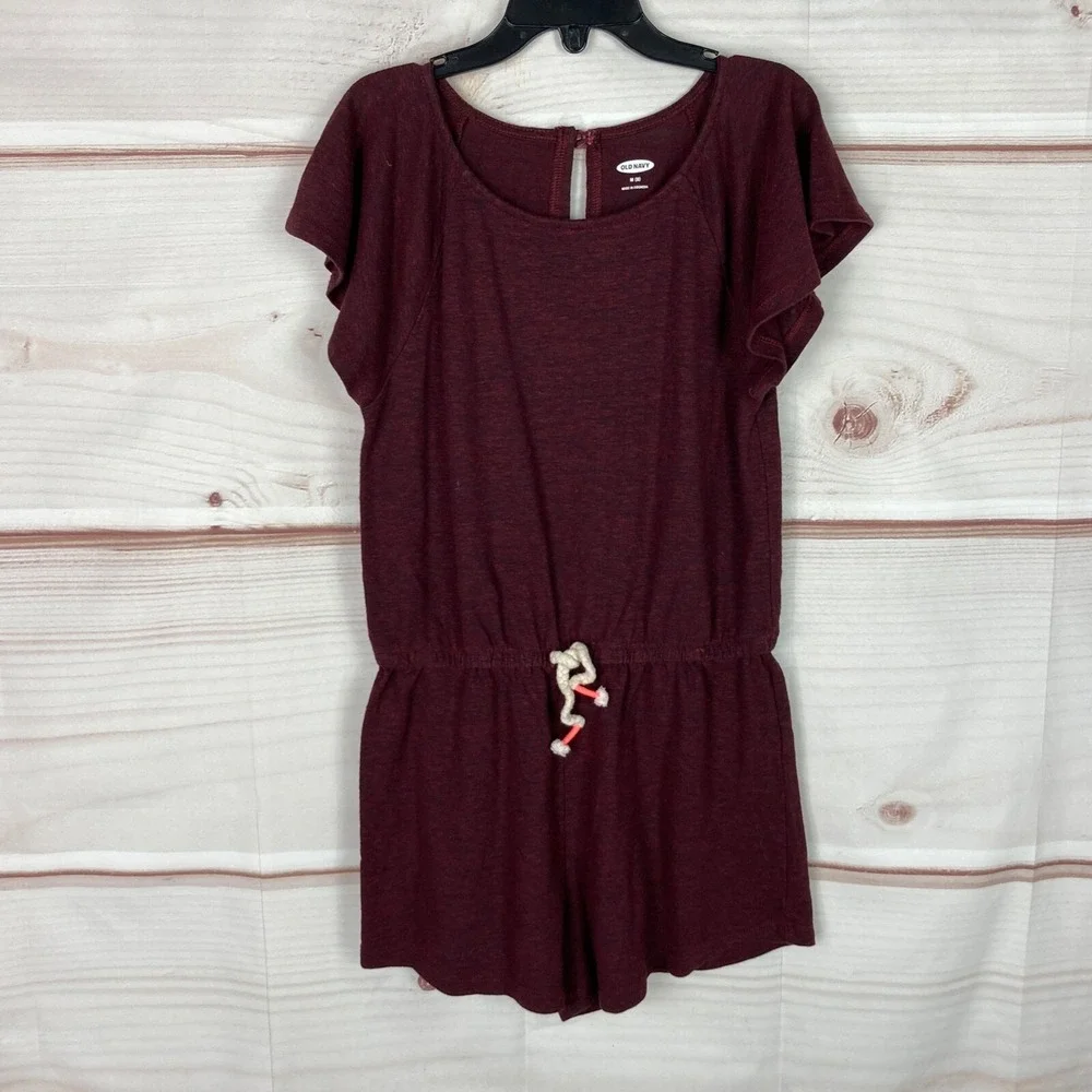 Old Navy Romper Girls M‎ Burgundy Flutter Sleeve Linen Blend Elastic Waist Solid